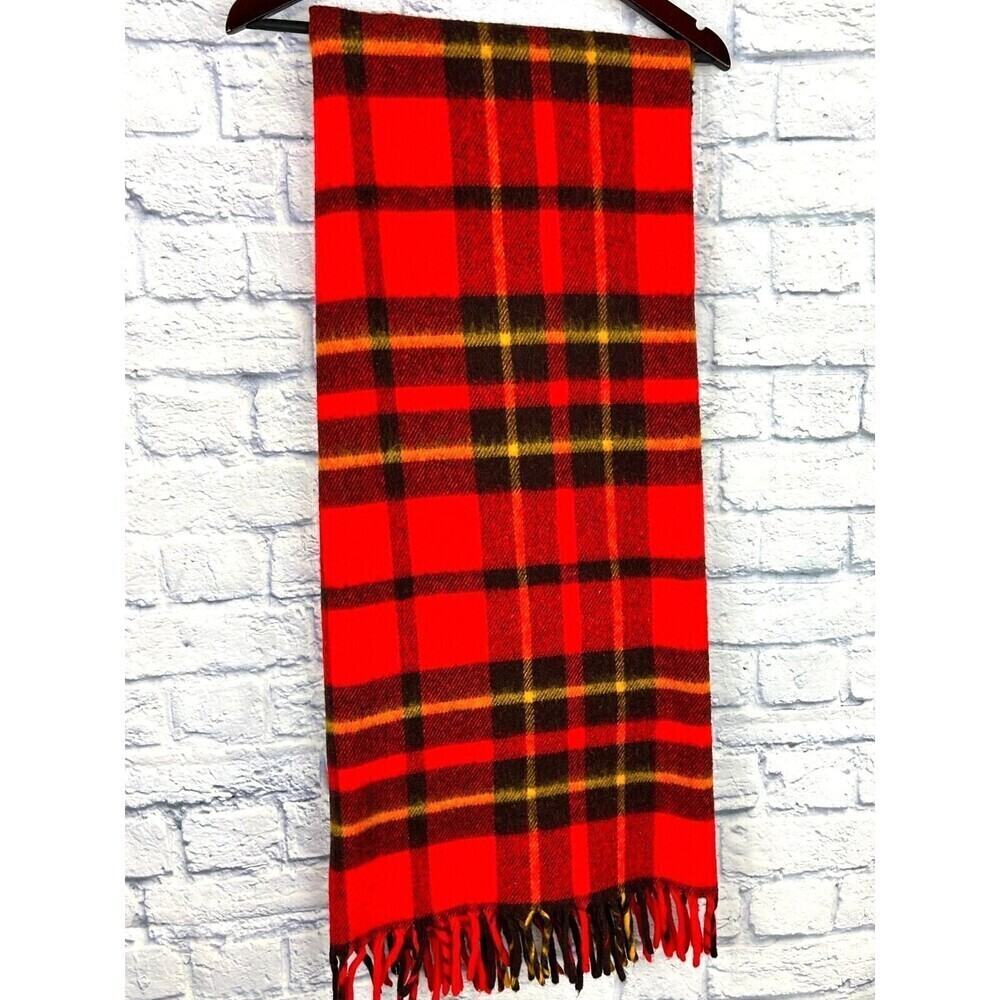 Faribo Red Tartan Plaid Stadium Blanket Faribault Woolen Mill USA 44x51
